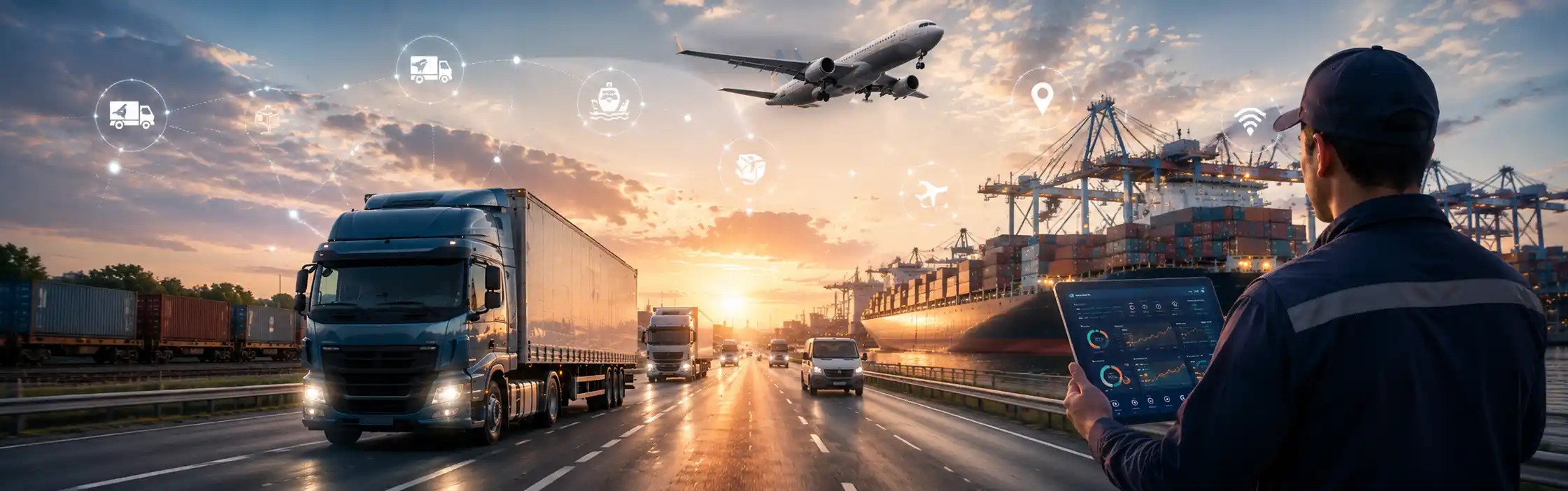 Transportation and logistics worker monitoring supply chain operations